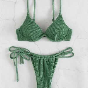 SHEIN Green Textured Bikini Set (S)